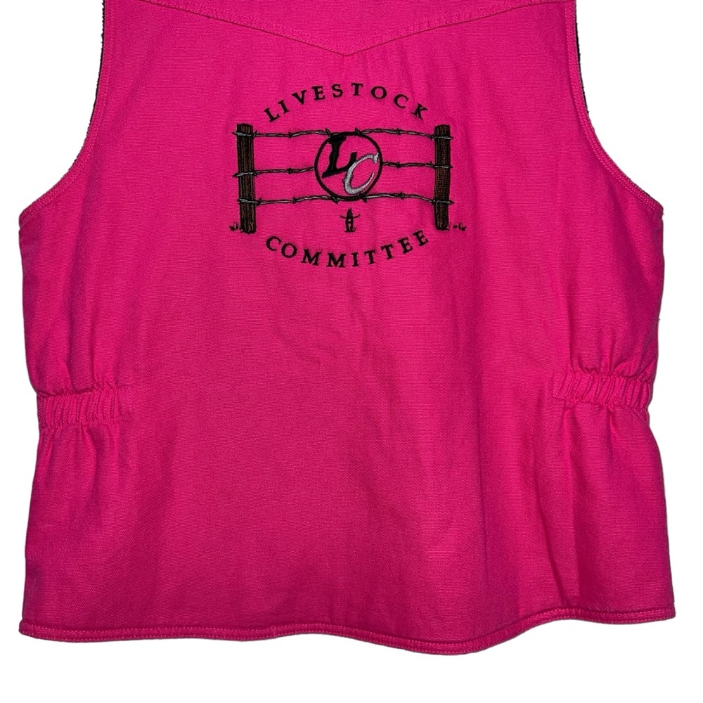 ROPER Houston Rodeo Livestock Committee Pink Canvas Quilt Fleece Vest - Picture 8 of 13